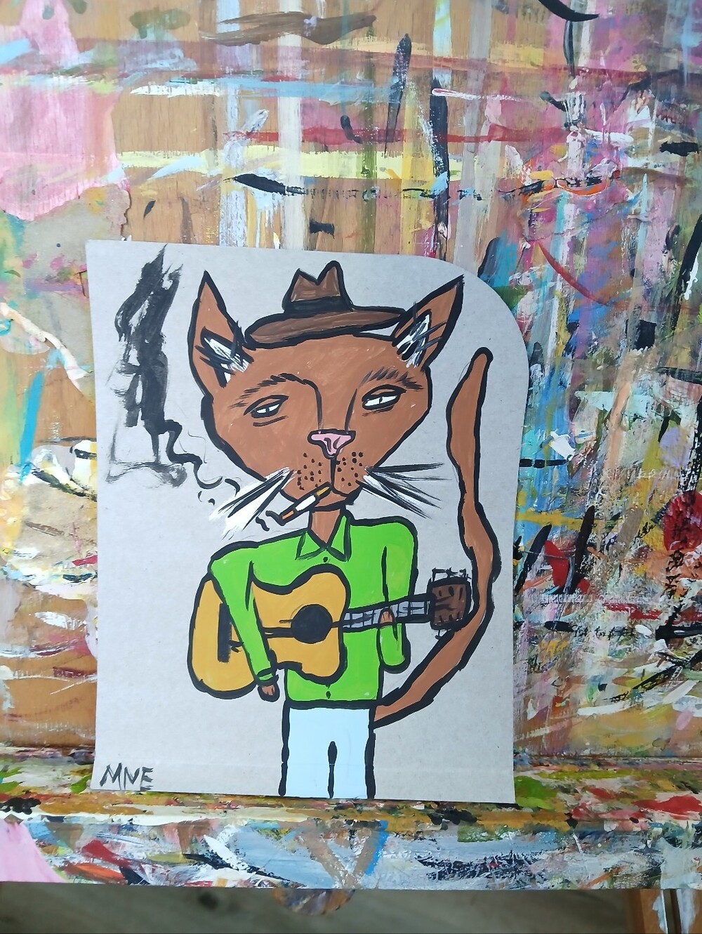 Cat Playing Guitar Painting